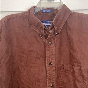 SAVILE Men’s Short Sleeve Shirt Large Chocolate Brown Casual Button Down Preppy